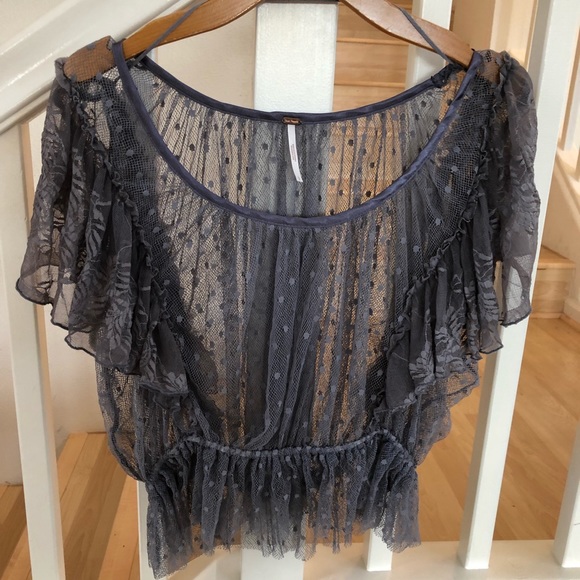 Free People Tops - Free People purple gray lace sheer top L